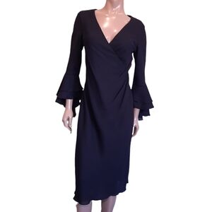 Vintage Tulip Flare Sleeve Midi Dress Whimsygoth Womens Size 5 Witch Emo Black